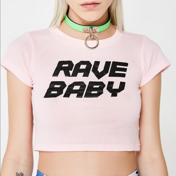 Dolls Kill Tops - Club exx rave baby tee